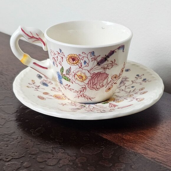 Vernon Kilns Vintage Floral Teacup Saucer Set Hand-Painted Made In USA - Picture 3 of 7